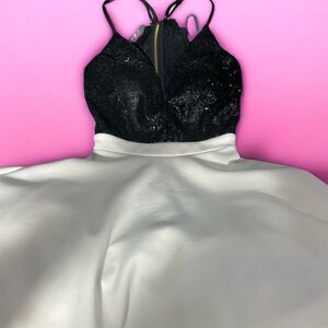 White Scuba Skater Dress with Black Sequined and Lace Back Bodice/ Size Small